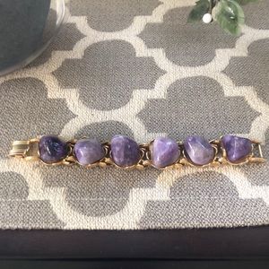 Vintage Barcs gold tone chunky genuine amethyst bracelet